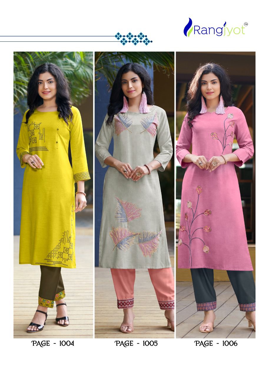 Rangjyot Jasmin 1 Latest Fancy Festive Wear Rayon Kurti With Bottom Collection